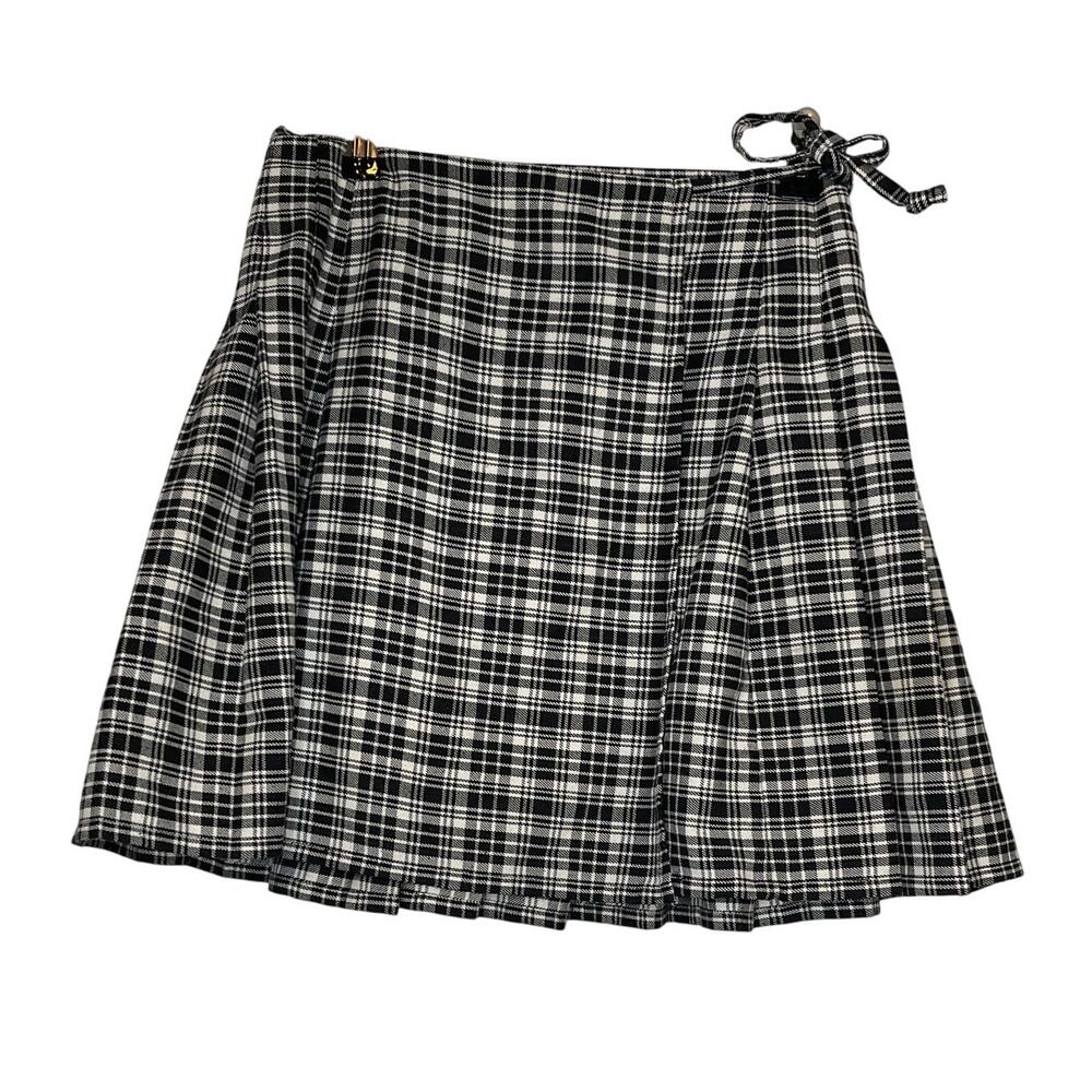 VTG Y2K Express Black/White Plaid School Girl Wrap Mini Skirt Women's Size Small - Picture 4 of 6